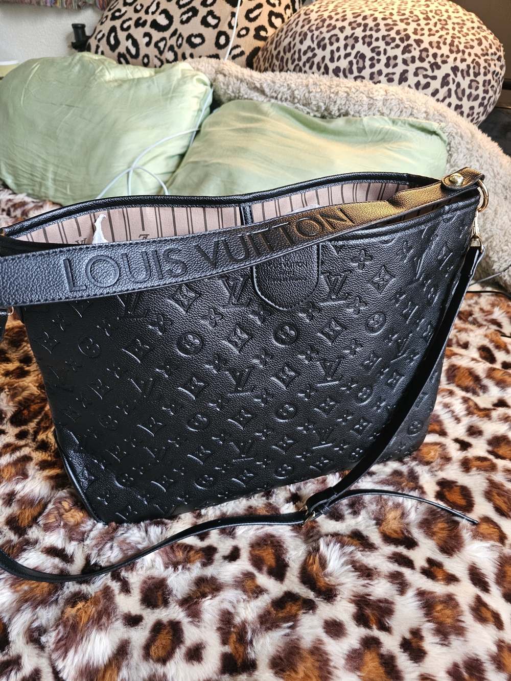 Louis Vuitton Black Embossed Leather Shoulder Bag